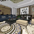 KTV Lounge Interior Design With Comfortable Sofa Coffee Table And Decorative Painting 3d model