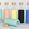 Transparent Glass Bottles With Wooden Lids And Colorful Silicone Sleeves In Various Colors