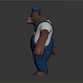 Cartoon Bear Character In Blue Hat White T-Shirt And Blue Overalls With Claws Standing Pose