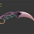 Tactical Karambit Knife With Black Handle Gradient Pink Purple Blade And Ring Pommel