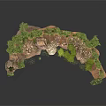 Modern Landscape Design With Curved Rocky Terrain Lush Vegetation And Winding Path