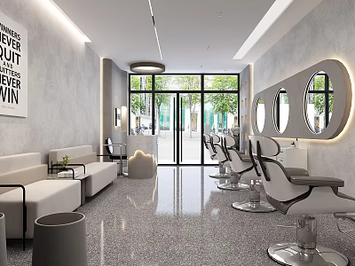 Modern Hair Salon Interior Design With Styling Chairs Mirrors And Natural Light 3d model