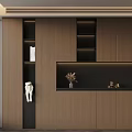 Modern Elegant Wooden Wardrobe With Open Shelves LED Lighting And Decorations