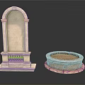 Ancient Classical Stone Arch Structure And Circular Basin Decor Elements 3d model