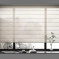 Modern Linen Window Curtains For Stylish Room Interior With Countertop And Plant Decor