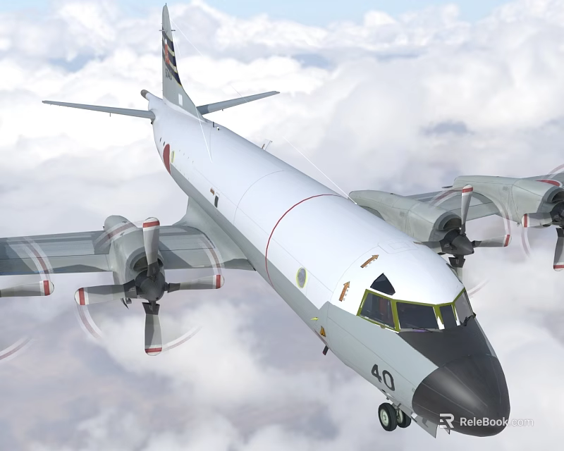 Military Aircraft With Propellers Flying In Clouds 3d model