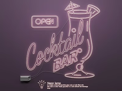 Neon Light Fixture Set For Cocktail Bar With OPEN Sign And Decorative Design 3d model