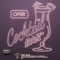 Neon Light Fixture Set For Cocktail Bar With OPEN Sign And Decorative Design