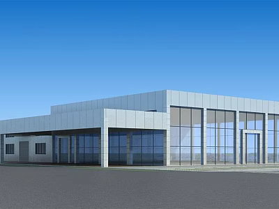 Modern Commercial Building With Glass Facade And Metal Structure Under Blue Sky 3d model