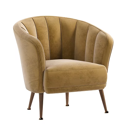 Beige Velvet Upholstered Accent Chair With Scalloped Back And Dark Wooden Legs 3d model