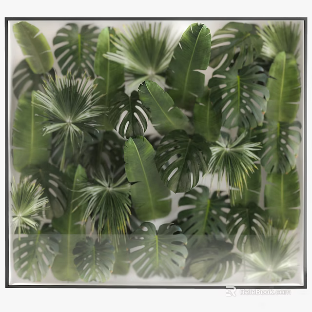 Indoor Green Plant Wall With Monstera Banana And Palm Leaves For Home Decoration 3d model 
