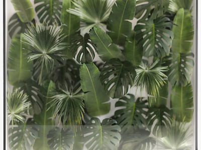 Indoor Green Plant Wall With Monstera Banana And Palm Leaves For Home Decoration 3d model