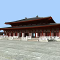 Traditional Chinese Ancient Architecture With Curved Eaves Red Columns Gray Tiled Roof