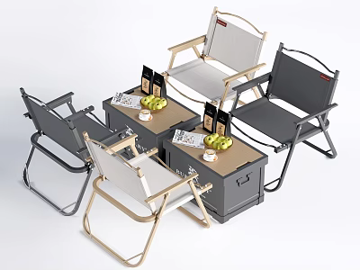 Foldable Outdoor Table Chair Set With Metal Frame Multi Color Design And Fruits On Table 3d model