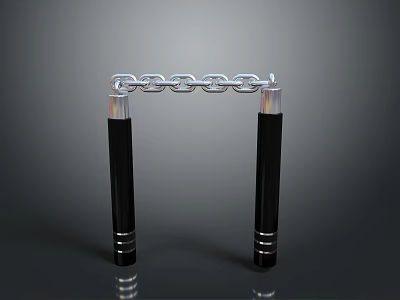 Nunchucks Weapon With Black Metal Handles And Silver Chain Link Design 3d model