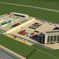 Aerial Planning of Commercial Building Complex With Parking Lots Vehicles Roads and Green Areas