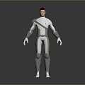 3D Model Of Futuristic Humanoid Character In White Gray Silver Tech Armored Costume With Glasses
