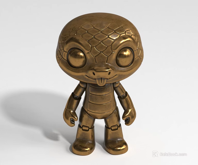 Cartoon Style Bronze Landscape Sculpture With Snake Shape Large Eyes And Robot Limbs 3d model 