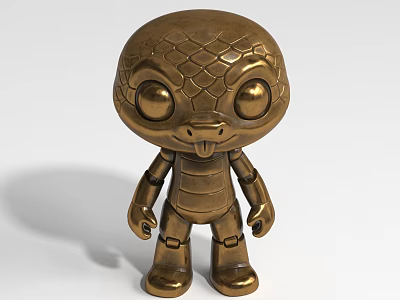 Cartoon Style Bronze Landscape Sculpture With Snake Shape Large Eyes And Robot Limbs 3d model