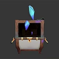 Open Wooden Treasure Chest With Flying Blue Gems And Metal Clasps