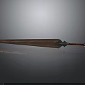 Medieval Wooden Sword with Red Hilt and Metal Accents Detailed Design