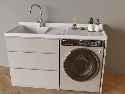 Modern Bathroom Cabinet With Washing Machine Sink Faucet Storage And Toiletries 3d model