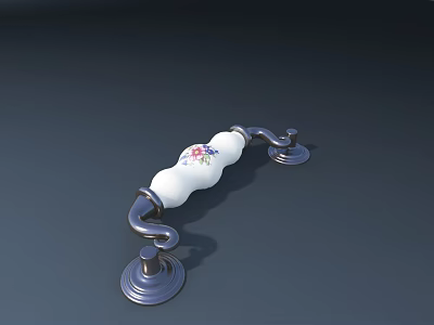 Vintage Style White Decorative Handle With Floral Pattern And Metal Base 3d model