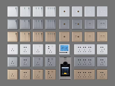 Diverse Switch Panels In Multiple Colors With Sockets And Digital Display Features 3d model