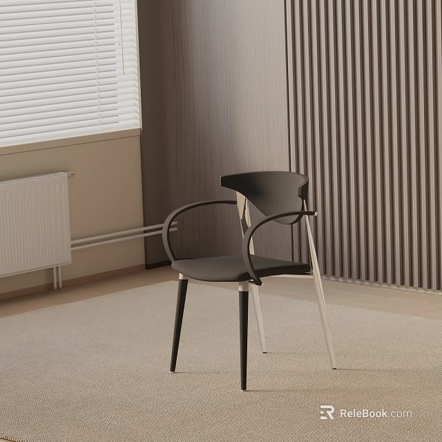 Modern Black Dining Chair With Armrests And Metal Legs In Minimalist Interior 3d model 