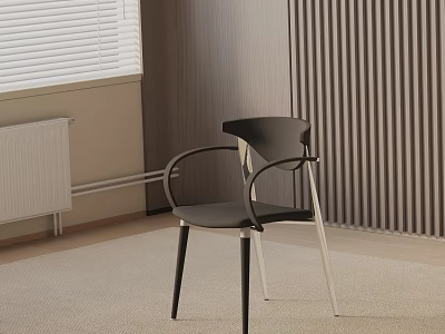 Modern Black Dining Chair With Armrests And Metal Legs In Minimalist Interior 3d model