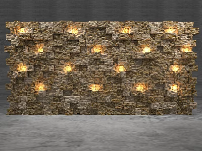 Textured Stone Wall Design With Embedded Illuminated Lights And Warm Glow 3d model