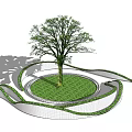 Circular Tree Pit Design With Central Tree Green Lawn And Wavy White Border