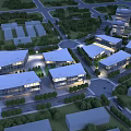 Modern Industrial Factory Buildings Featuring Glass Facades Greenery And Well Planned Road Layout