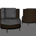Modern Single Sofa With Gray Fabric Upholstery Dark Brown Frame Round Base And Black Legs