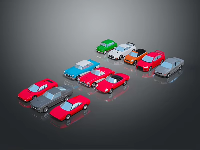 Multiple Colorful Toy Cars Arranged In Display With Various Styles And Hues 3d model
