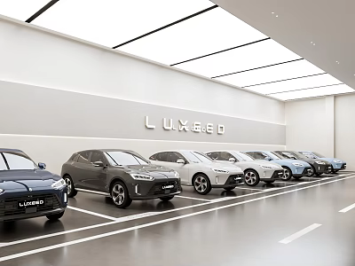 Modern LUXEED Parking Lot With Neatly Parked Multiple Cars In Orderly Rows And Bright Lighting 3d model