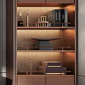 Elegant Beige Storage Cabinet in Modern Living Room with Drawers Open Shelves and Decorative Items