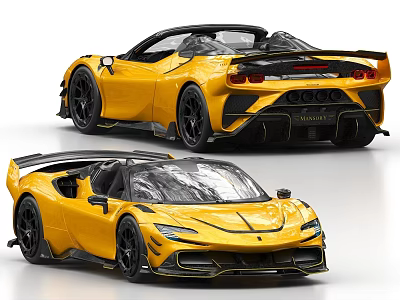 Yellow Convertible Sports Car With Black Accents And Sleek Aerodynamic Design 3d model