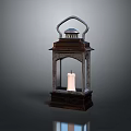 Vintage Decorative Lantern Featuring Illuminated White Candle Metal Frame And Glass Panels