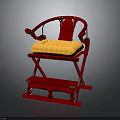Classic Traditional Red Chair with Yellow Cushion Armrests and Steps Design
