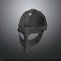 Medieval Metal Helmet With Ornate Riveted Design Intricate Patterns And Face Guard
