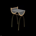 Modern Bar Stool With Curved Wooden Backrest Blue Fabric Seat And Black Metal Legs