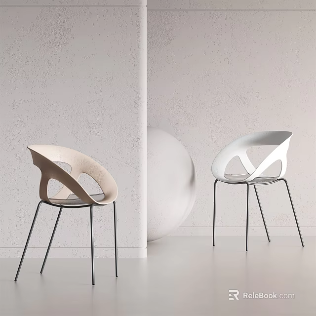 Modern Minimalist Leisure Chairs With Beige And White Curved Design And Black Metal Legs 3d model 