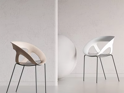 Modern Minimalist Leisure Chairs With Beige And White Curved Design And Black Metal Legs 3d model