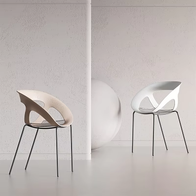 Modern Minimalist Leisure Chairs With Beige And White Curved Design And Black Metal Legs 3d model