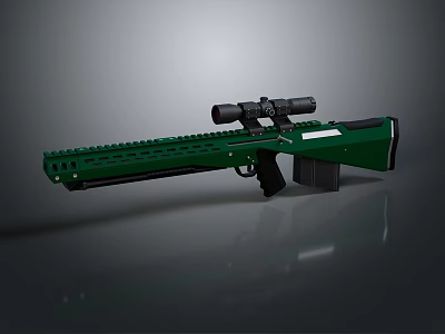 Modern Green Tactical Sniper Rifle With Scope And Perforated Barrel Design 3d model