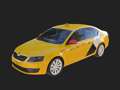 Bright Yellow Taxi Car With TAXI Sign Red Side Mirrors And Alloy Wheels 3d model