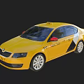 Bright Yellow Taxi Car With TAXI Sign Red Side Mirrors And Alloy Wheels