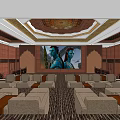 Elegant Cinema Interior With Comfortable Seats Large Screen And Ornate Ceiling 3d model