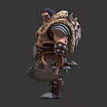 Barbarian Warrior Models With Horned Armor Skull Decoration Axe Front And Back View